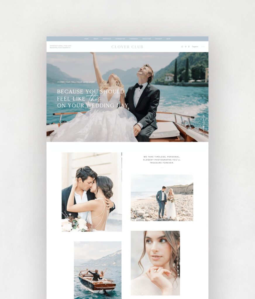 TONIC Site Shop - Clover Club Showit Website Template for wedding photographers and wedding creatives.